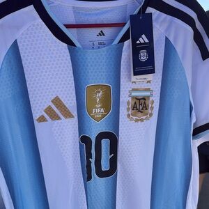 Argentina Messi 10 jersey Adidas Blue and White Soccer Jersey